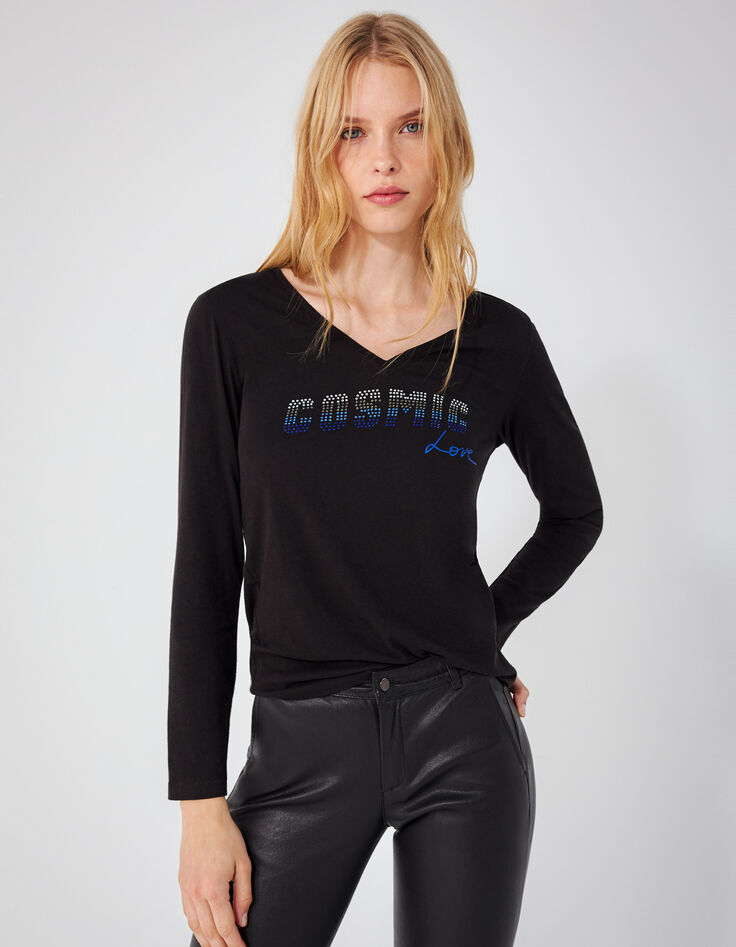 Women’s diamanté slogan long-sleeve T-shirt-1