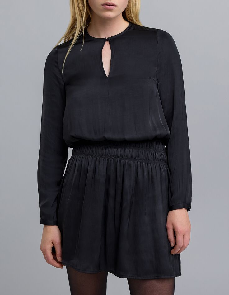 Women's black crinkled smocked dress-2 Women's black crinkled smocked dress-2