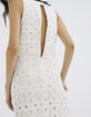Vestido blanco roto ganchillo forro abertura lateral mujer-2