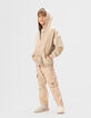 Cárdigan capucha cremallera beige bimaterial niño-3