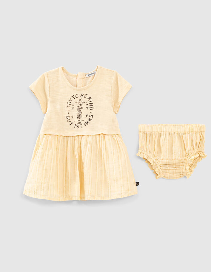 Robe jaune blé bi matière avec bloomer bébé fille-2