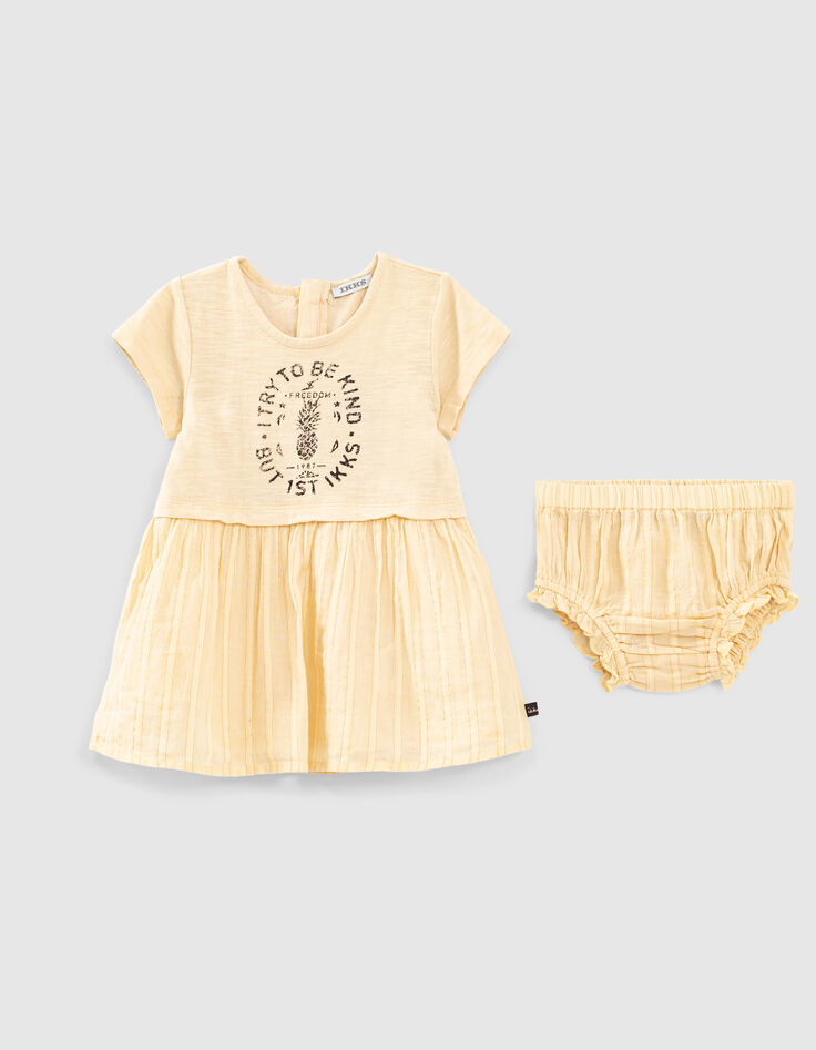Robe jaune blé bi matière avec bloomer bébé fille-2