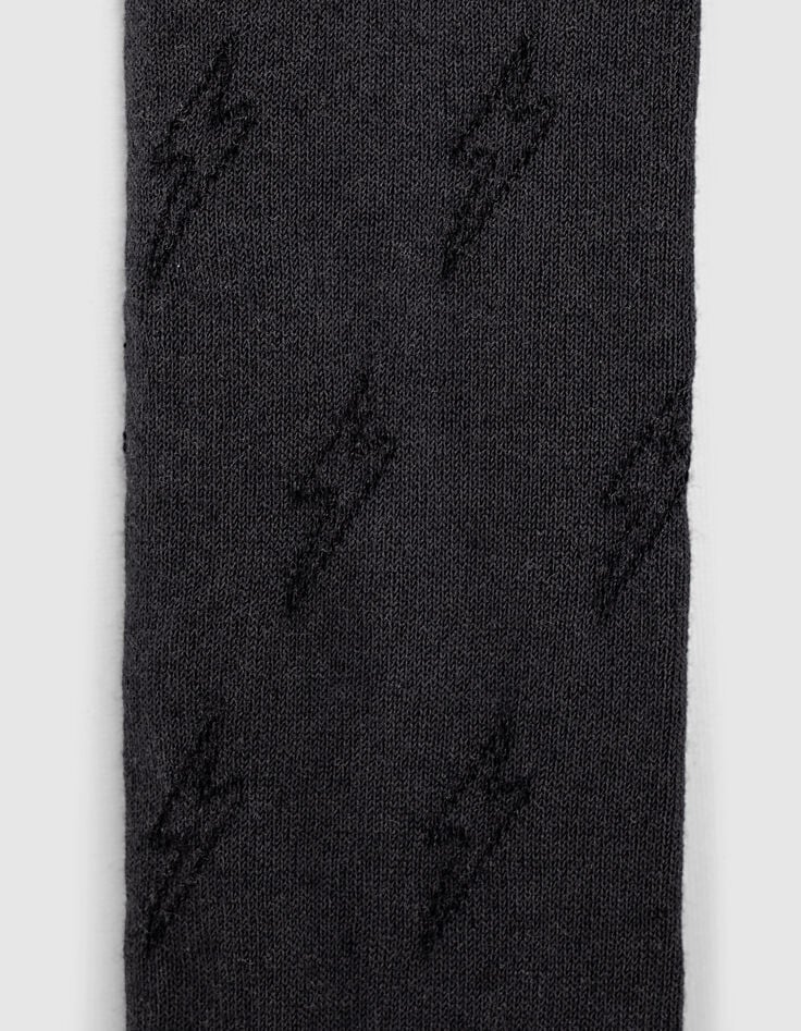 Collants gris chiné anthracite en tricot motifs éclairs fille-5