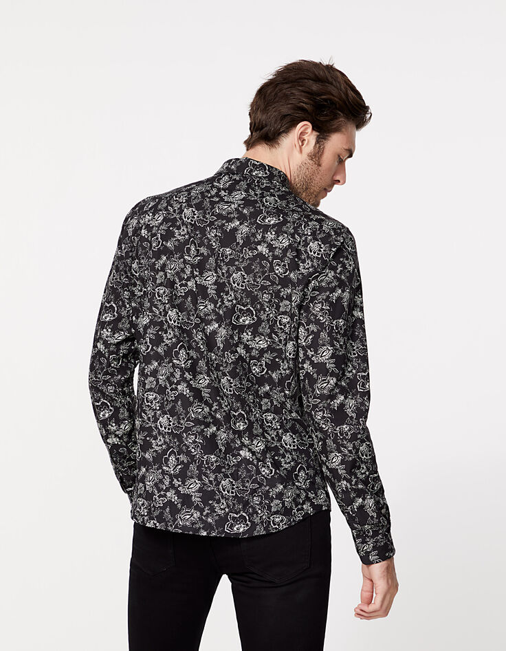 Schwarzes Herren REGULAR-Hemd mit Blumenprint-5