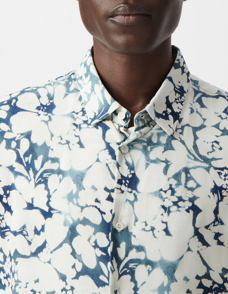 Inktblauw REGULAR overhemd LENZING&trade; ECOVERO&trade; bloemen Heren-4