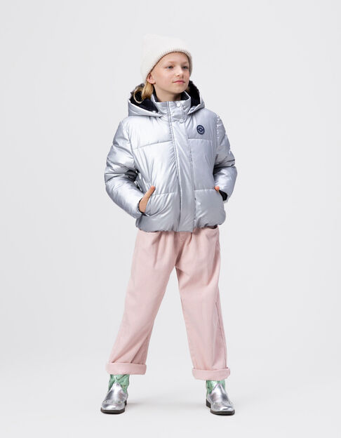 Silberfarbene marineblaue Mädchensteppjacke Kapuze - IKKS