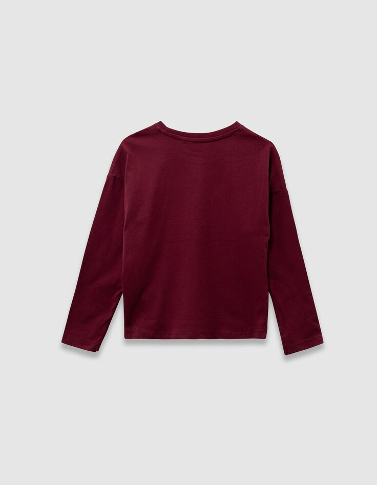 Bordeaux T-shirt biokatoen tekst en poes meisjes-7