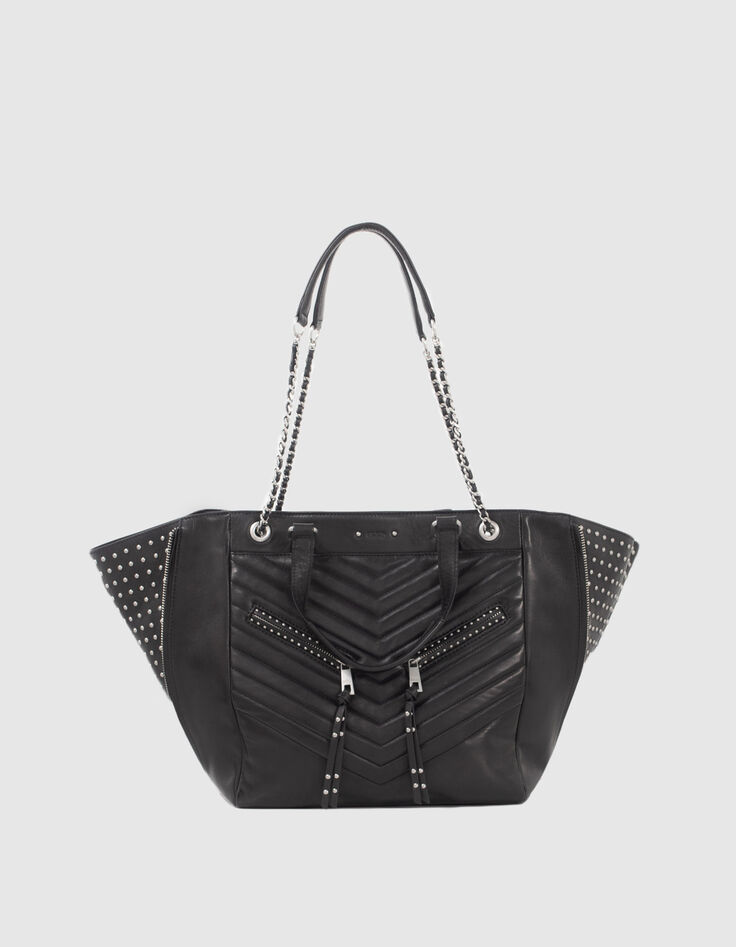 Sac cabas LE 1440 Rock noir cuir clout&eacute; Femme-5