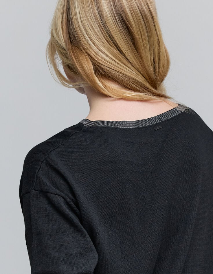 Women's black knit jewel neck sweater-4