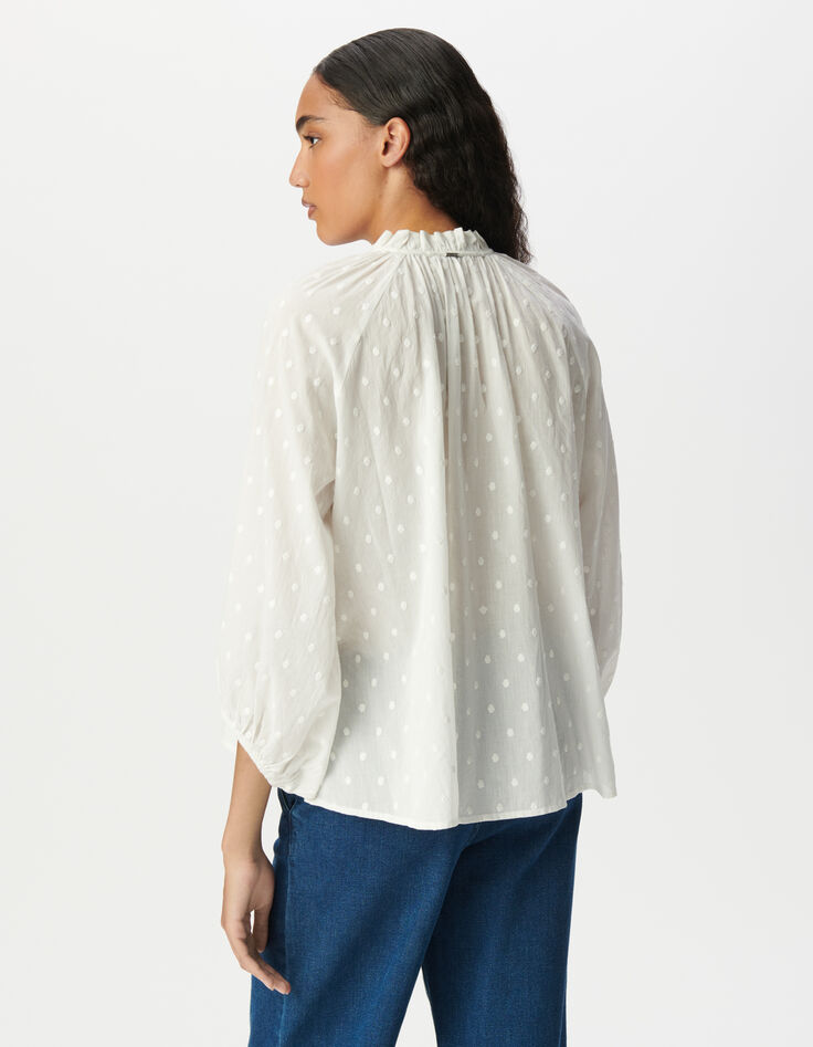 Blouse blanche col collerette à motif plumetis Femme -3 Blouse blanche col collerette à motif plumetis Femme -3