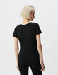 Women’s black woven lurex reversible V-neck T-shirt-3
