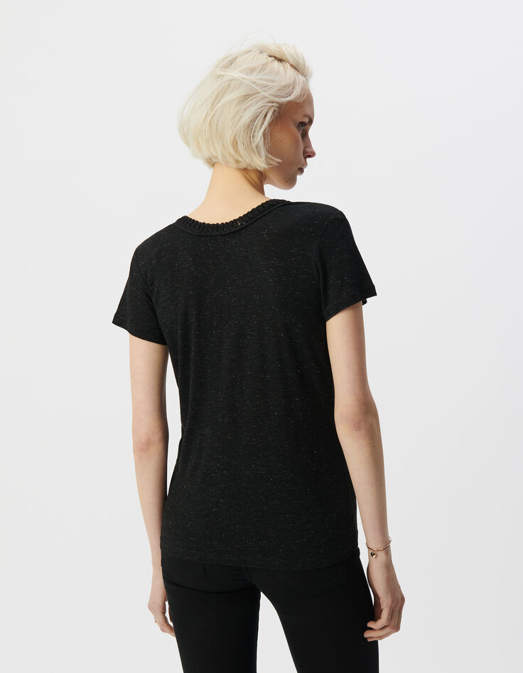 Women’s black woven lurex reversible V-neck T-shirt-3