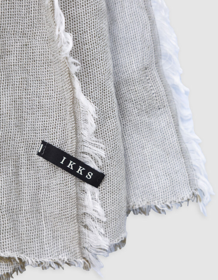 Men’s khaki semi-plain scarf with fringed edges-4