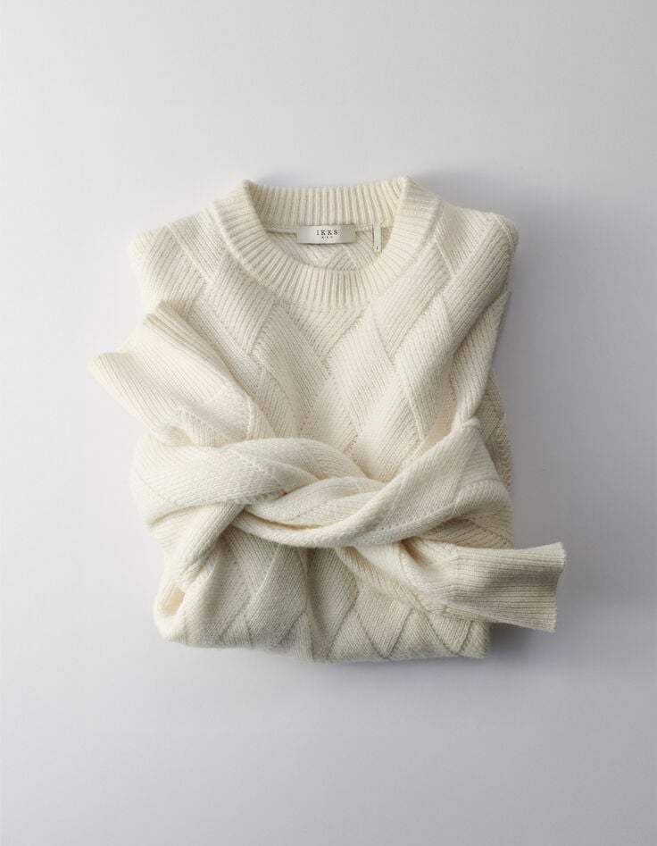 Jersey lana mezcla blanco punto ochos hombre-7