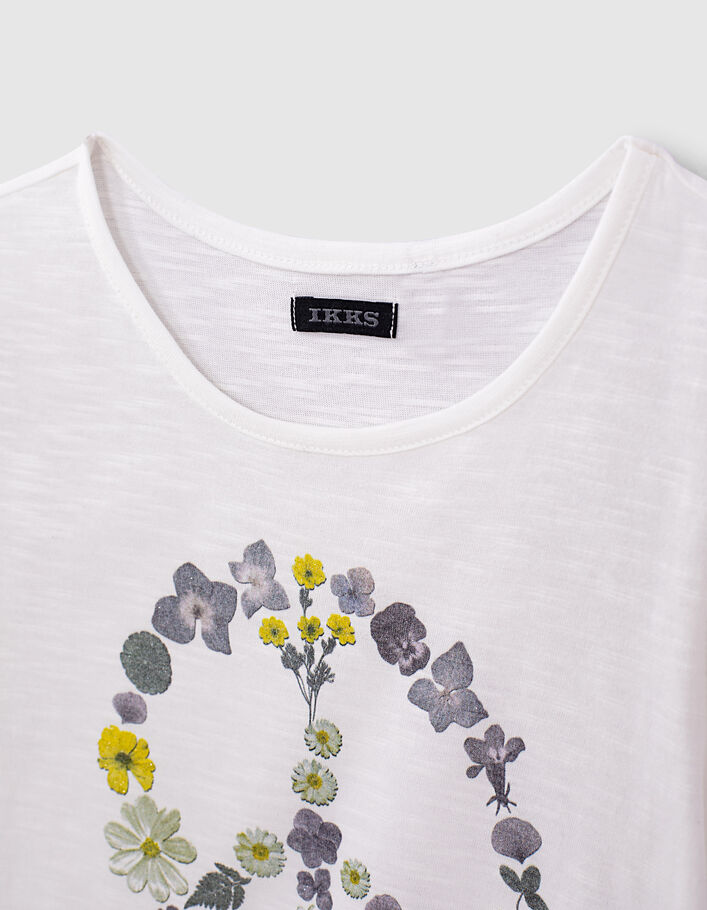 Cremeweißes Mädchen-T-Shirt, Bio, Peace and Love, Blumen - IKKS