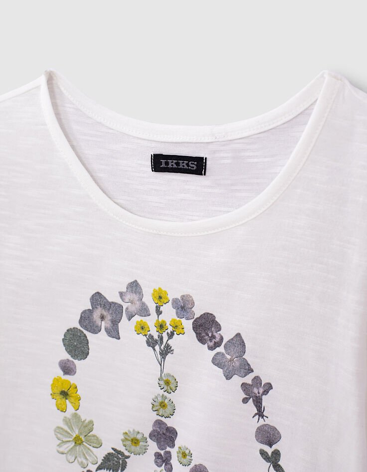 Girls' off-white Peace & Love flower organic T-shirt-3 Girls' off-white Peace & Love flower organic T-shirt-3
