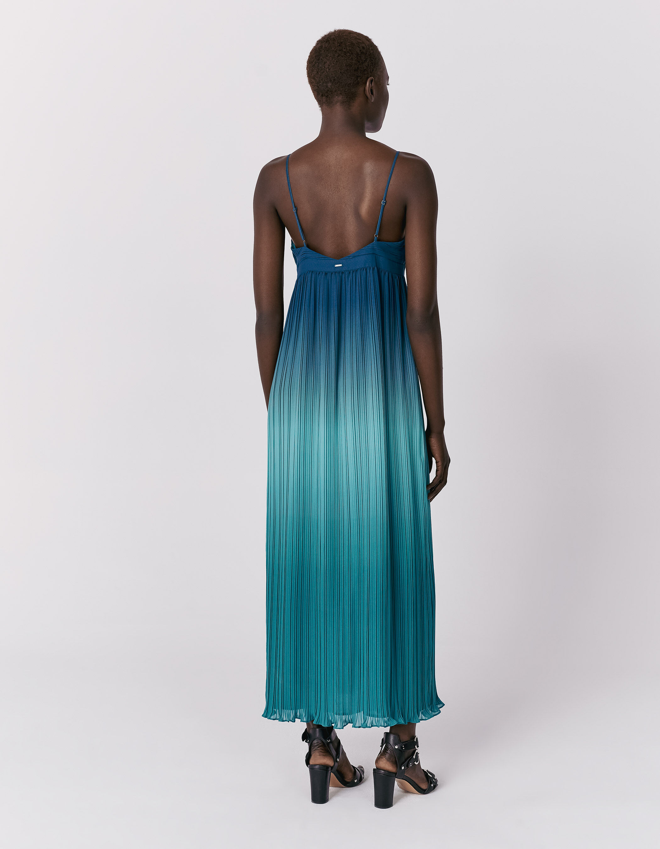 Robe longue plissee a bretelles emeraude tie dye femme IKKS