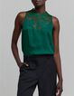 Woman's crumpled emerald top with lace detail-2