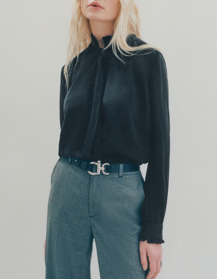 Zwart blouse Pure Edition met lavalli&egrave;rekraag Dames-7