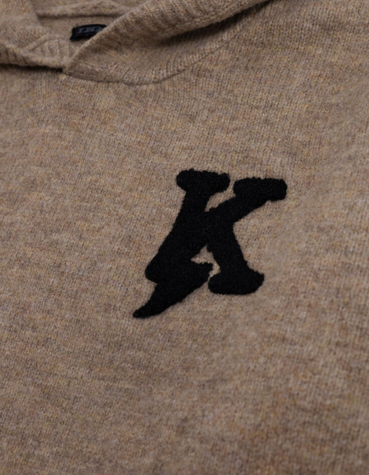 Pull camel tricot badge K broderie bouclette garçon-4