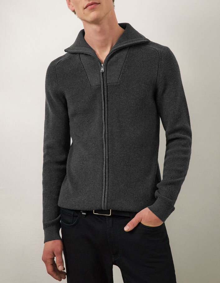 Men’s charcoal knit zip-collar cardigan - IKKS