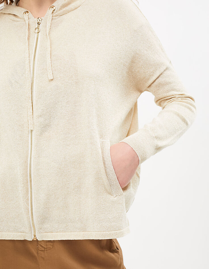 I.Code white zipped glittery knit hooded cardigan-5