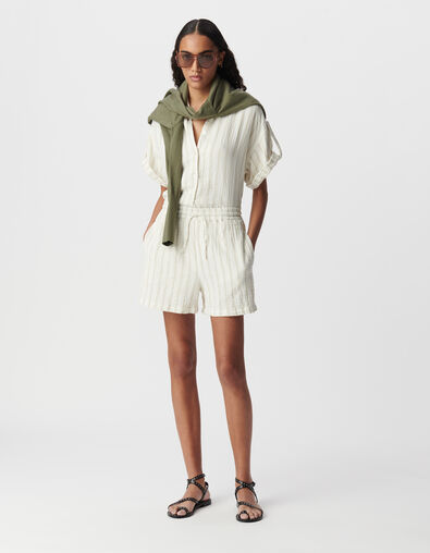 Short écru gaze de coton rayures beiges Femme - IKKS