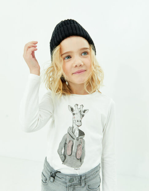 Gebroken wit T-shirt opdruk giraf-ballerina’s meisjes