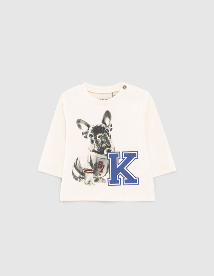 Ecru T-shirt biokatoen opdruk hond babyjongens - IKKS