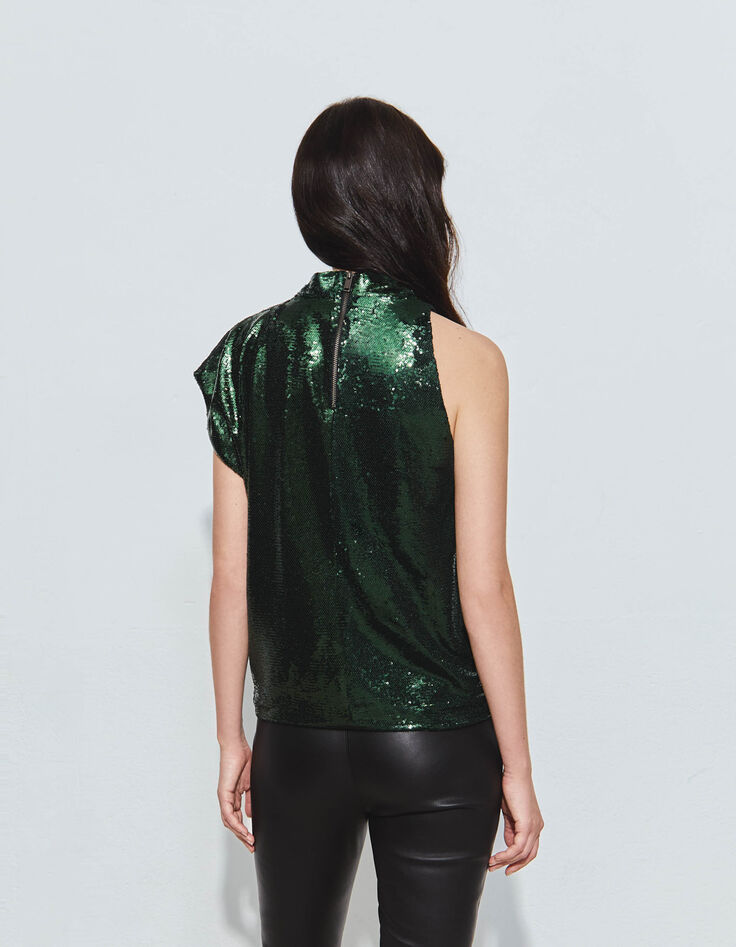 Metallic groen top plissé dames-2
