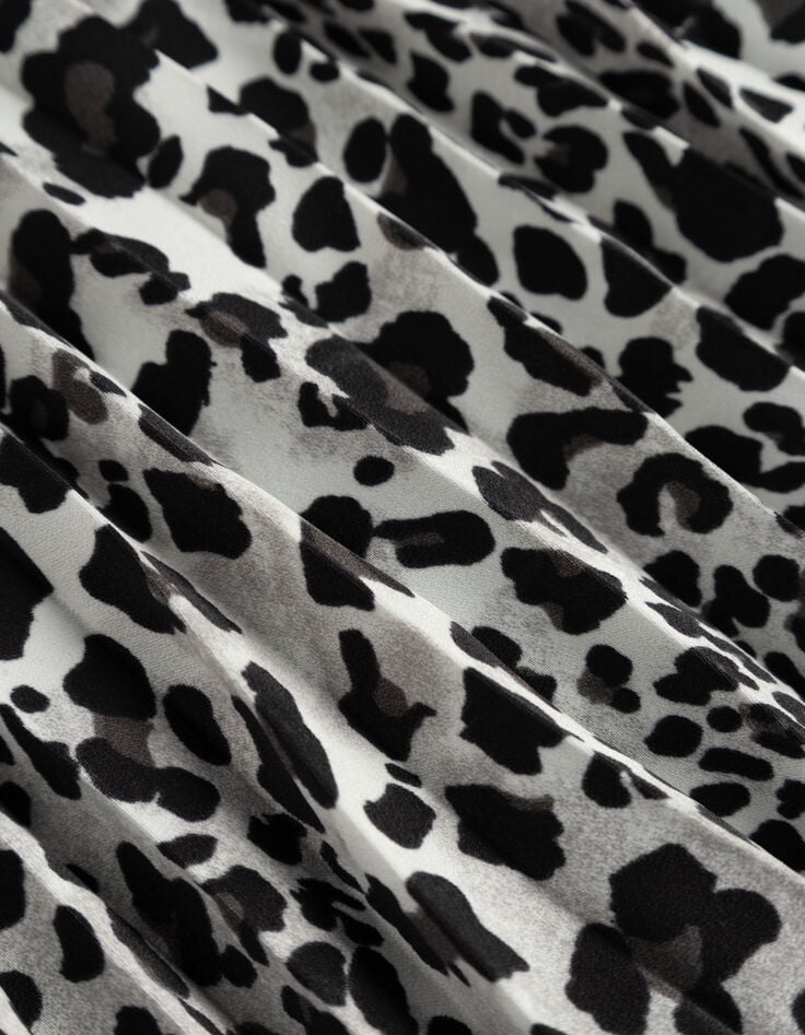 Grijze plisséjurk blote rug polyester panter Dames-2 Grijze plisséjurk blote rug polyester panter Dames-2
