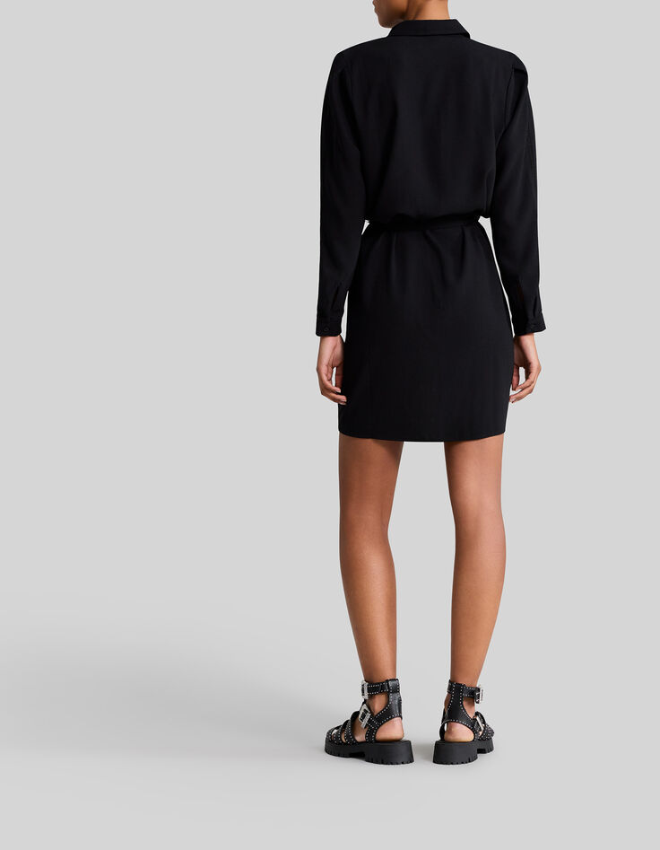 Robe chemise noire recyclée détail guipure Femme-4