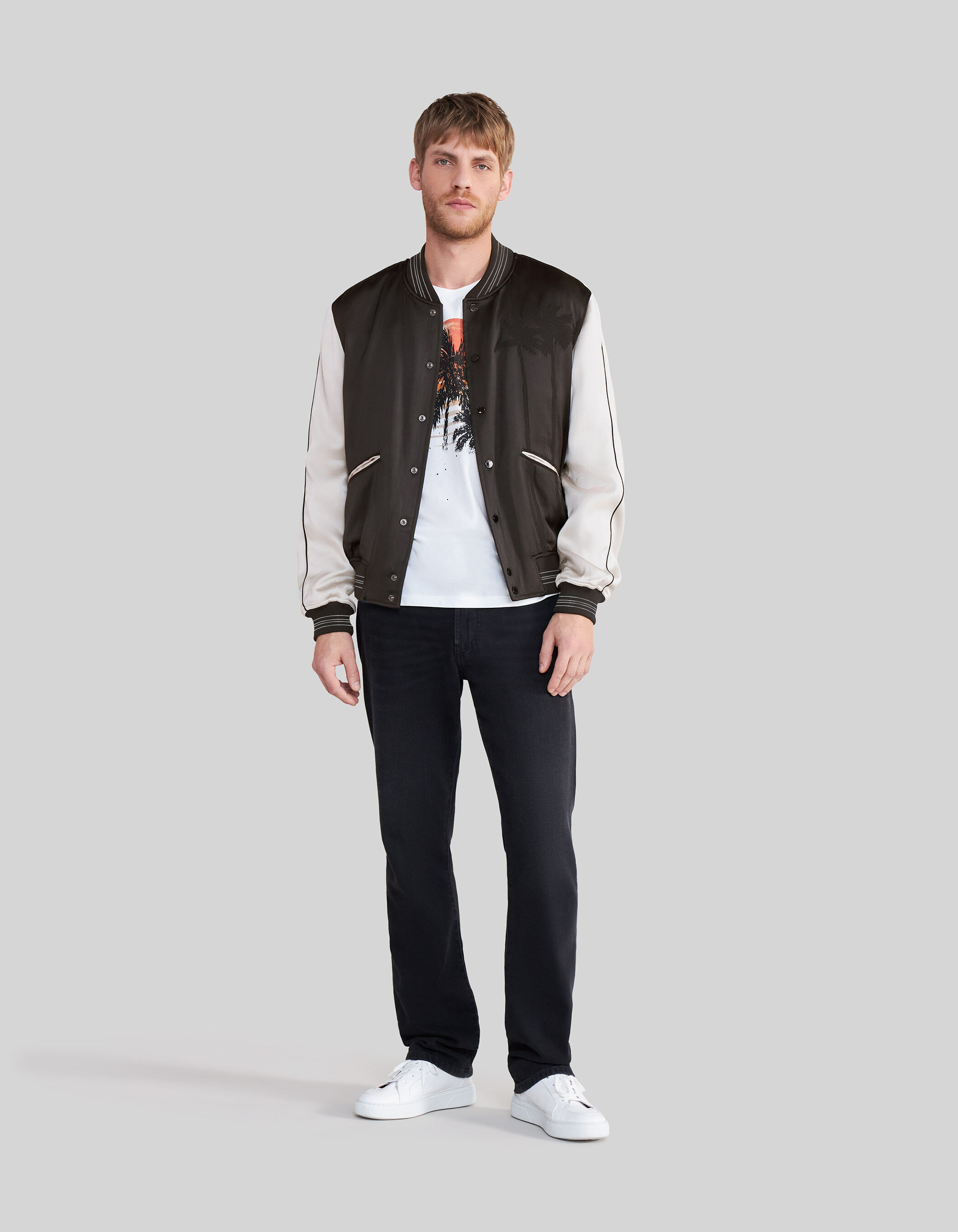 Blouson teddy noir bicolore et broderies Homme