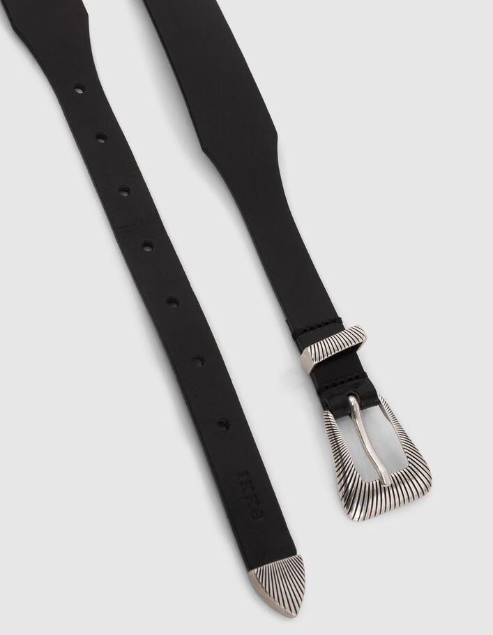 Women’s black leather asymmetric belt with metal tip - IKKS