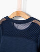 Blaues Mädchensweatshirt mit Blumenstickerei-5