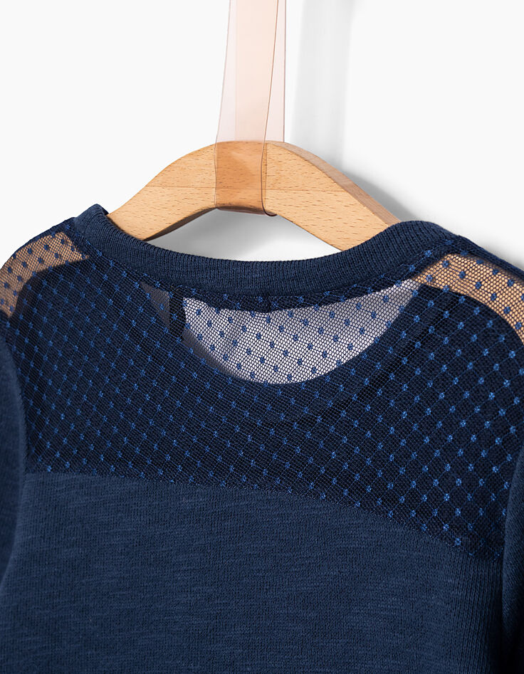 Blaues Mädchensweatshirt mit Blumenstickerei-5