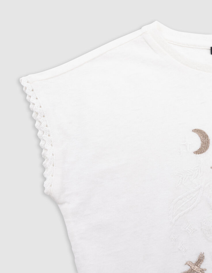 T-shirt blanc coton bio dentelle et broderies fille-7