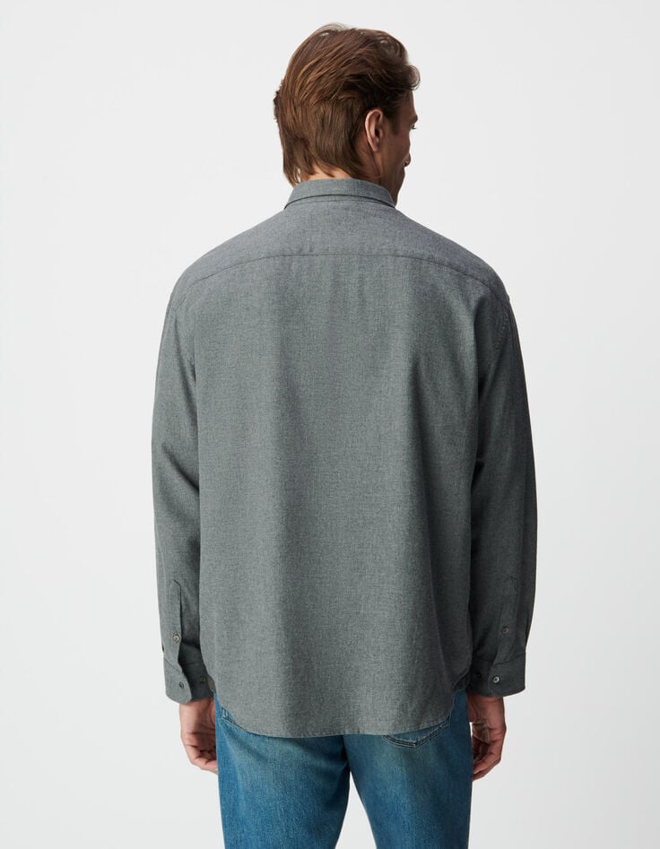 Camisa loose gris franela algodón hombre-3 Camisa loose gris franela algodón hombre-3