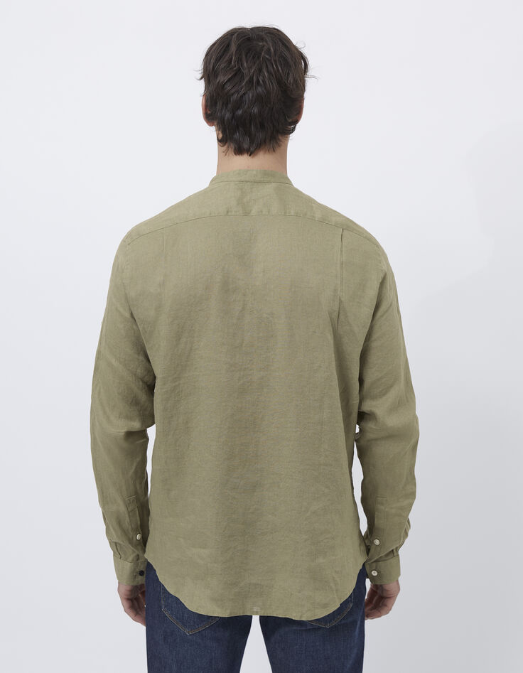 Khaki Stone Herrenhemd, REGULAR-Fit, Leinen, Maokragen-3