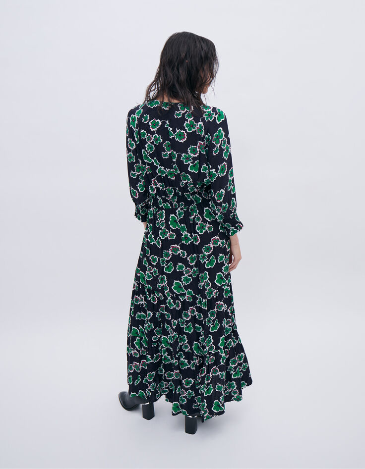 Lange zwarte jurk maxi bloemen Dames-3