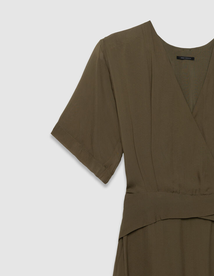Robe cache-coeur kaki taille drapée Femme-3