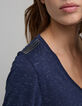 Women's navy lurex knit tee-shirt with curb chain design-4