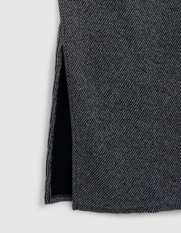 Silbernes Maxikleid aus geripptem Lurex-Netz für Damen-7