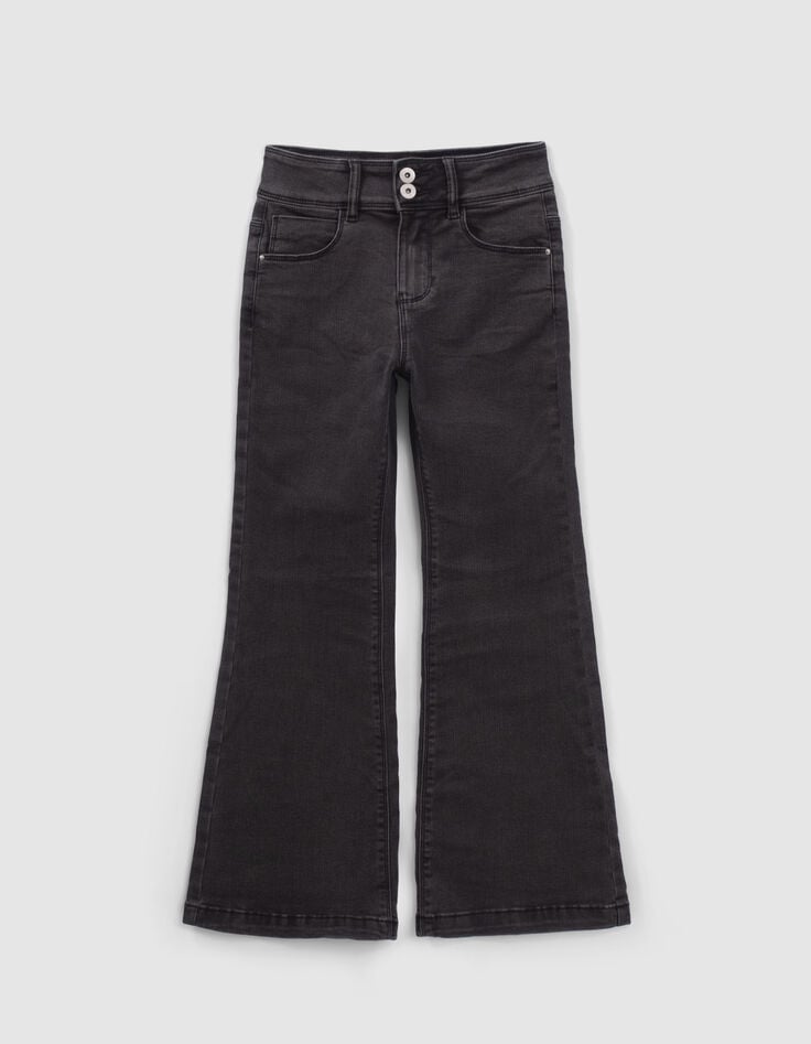 Vaqueros bootcut grises bolsillo detrás bordado niña-1