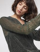Blouse col V en maille fantaisie métallisée femme-2