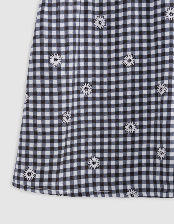 Jupe-short noire imprimé vichy et fleurs fille-5
