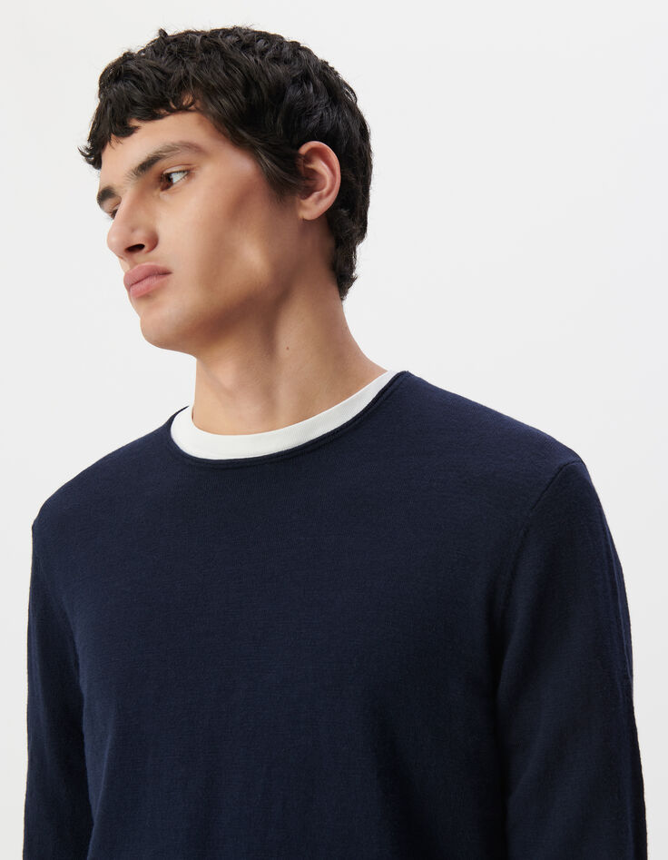 Marineblauer Feinstrick-Pullover für Herren mit Rollkanten-4