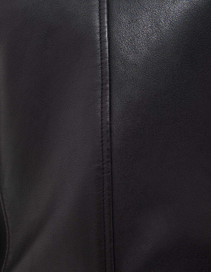 Women’s black leather fitted jacket with quilted shoulders - IKKS