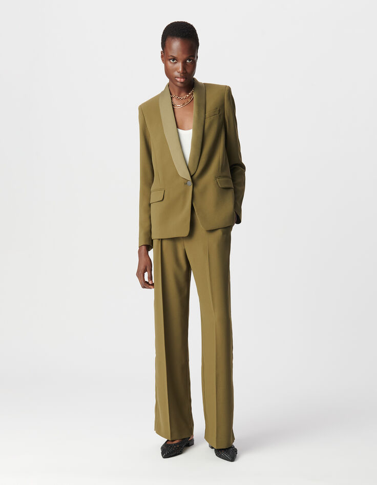 Veste de tailleur kaki crêpe polyester recyclé Femme-1