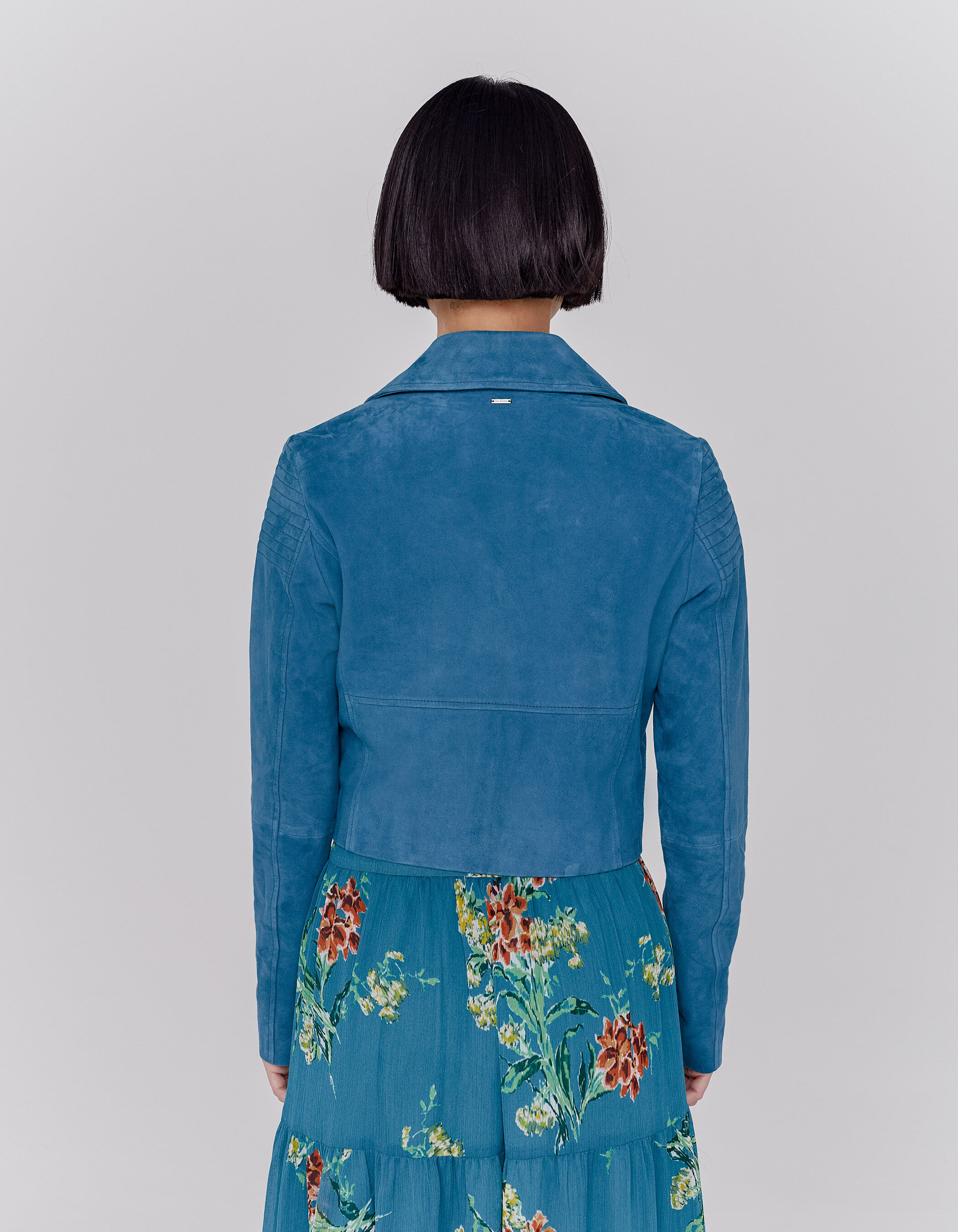 Women's emerald blue goatskin suede short jacket IKKS